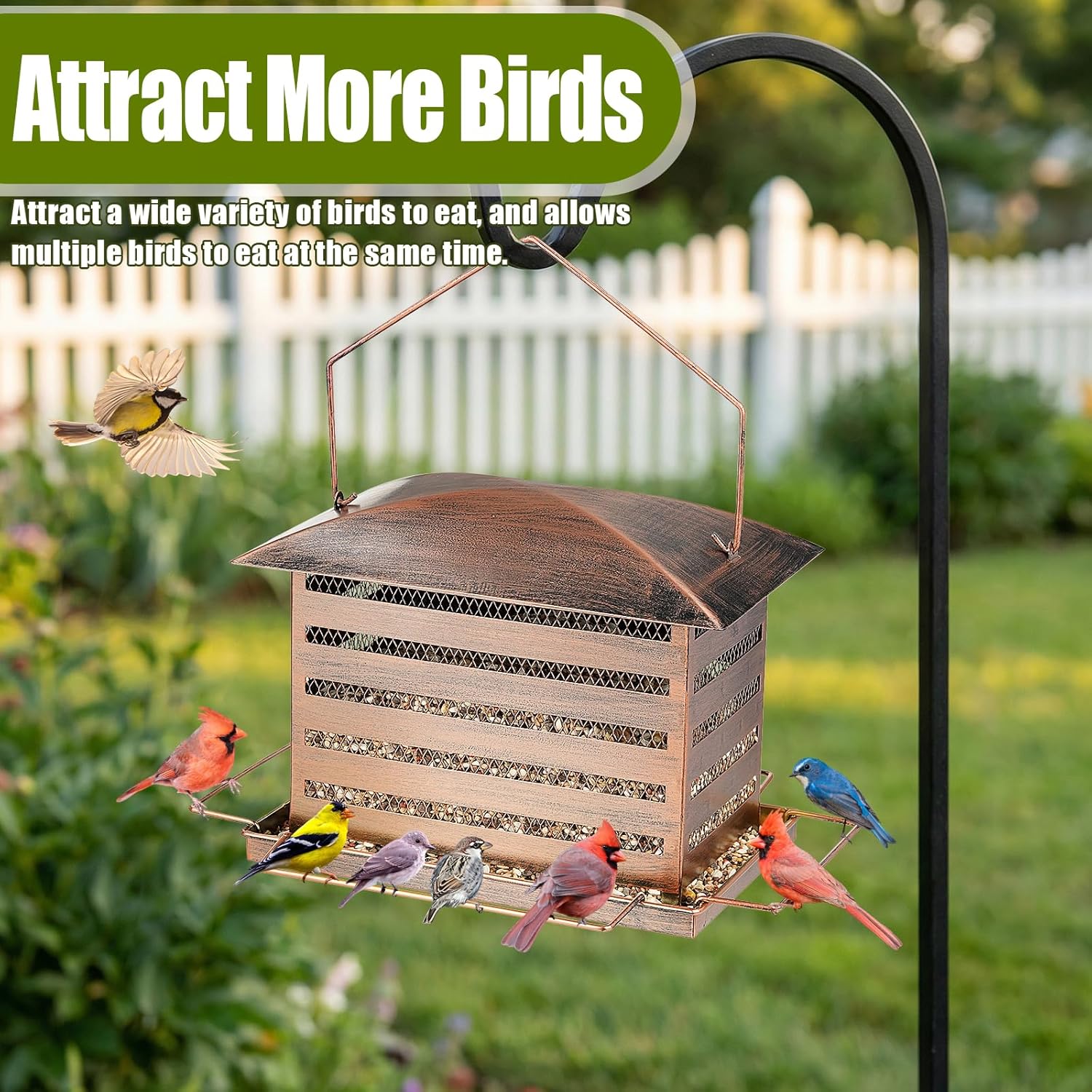 Bird Feeder, Heavy Duty Metal Retro Bird Feeders for Outdoor Hanging, 6 LBs Extra Large Capacity Wild Birdfeeder with 4 Perch, Sturdy Structure, Easy to Refill