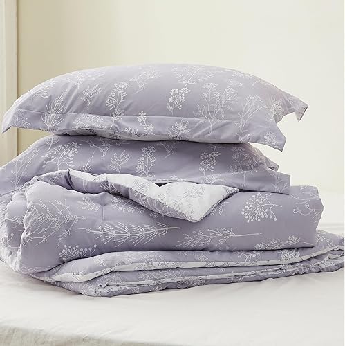 Miniatura 247 de Bedsure Juego de edredón de tamaño Queen, color lavanda, lindo, floral, regalo para mujer, 3 piezas, 1 suave edredón reversible con flores y 2