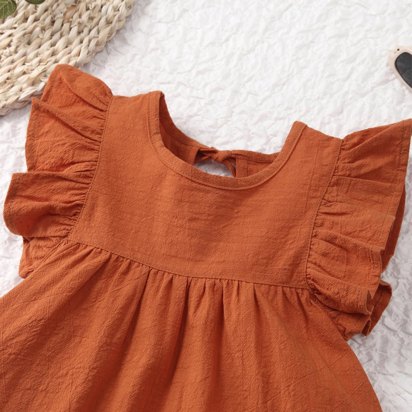 Princesse Robe D'été pour Bébé Filles Manches à Volants Robes Uni en Coton Casual Vêtement