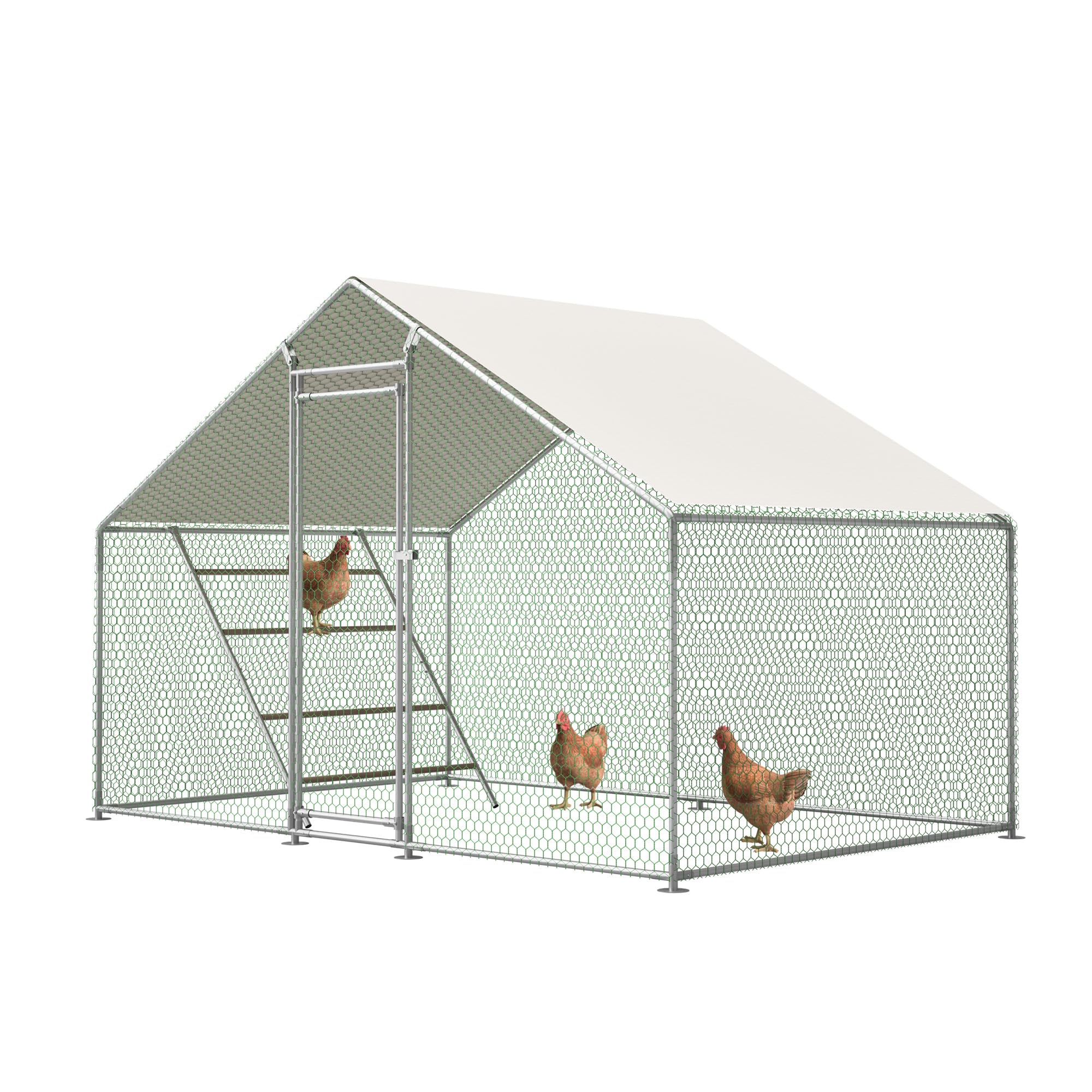 Gallinero móvil resistente al invierno – Gallinero de metal impermeable XXL con caño escalera de asiento, candado de seguridad para hasta 15 pollos, patos, conejos, gris (3 x 2 m)
