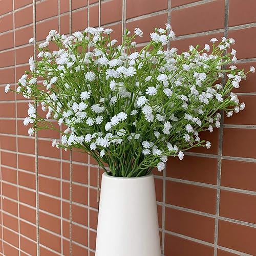 Vista 42 de CATTREE - Flores artificiales, paquete de flores de plástico flocado, plantas falsas, ramo de novia, interior, al aire libre, hogar, oficina, mesa