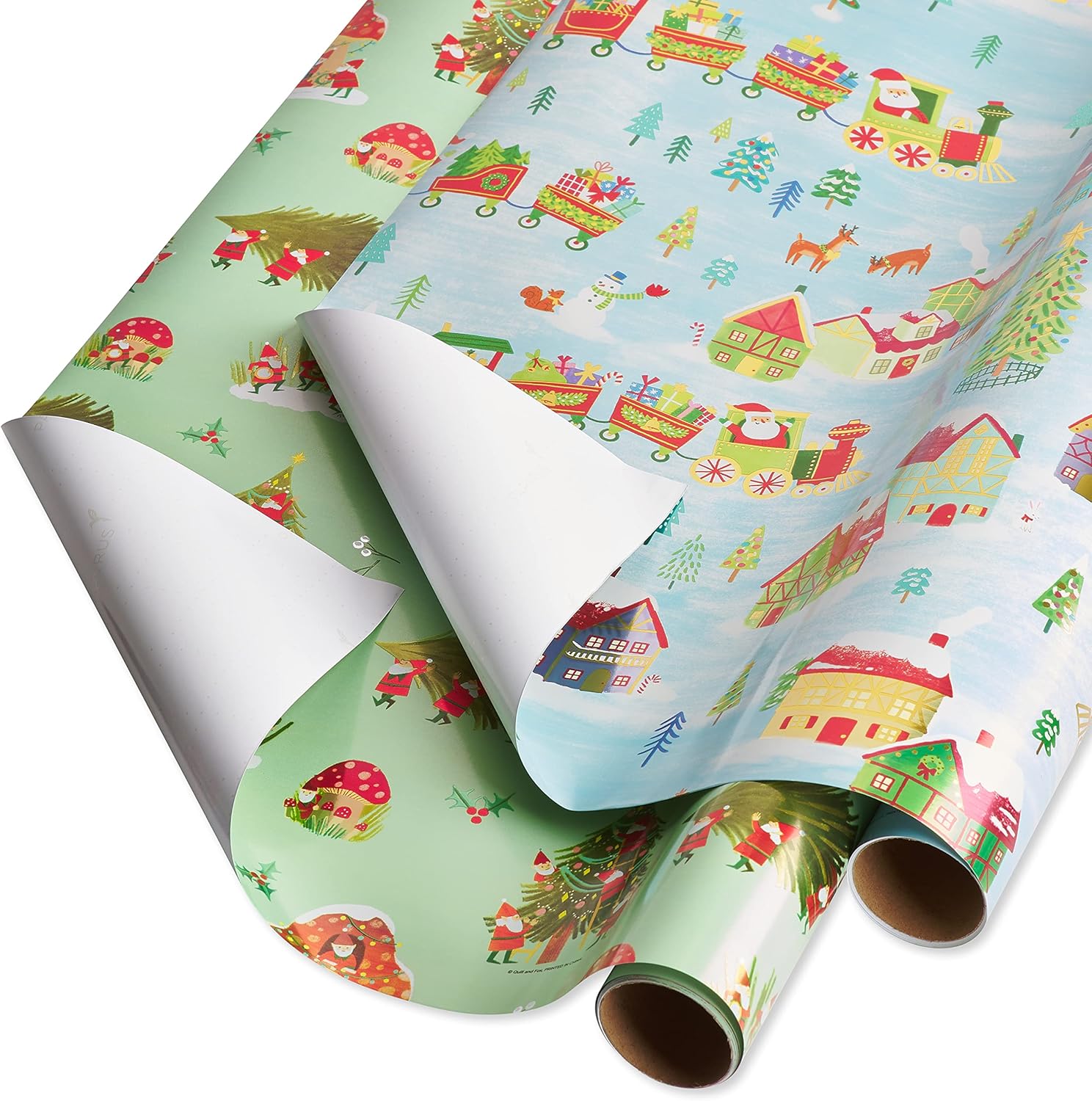 Papyrus Christmas Wrapping Paper Rolls, Gnomes, Santa Train (2 Rolls, 52.5 sq. ft.)