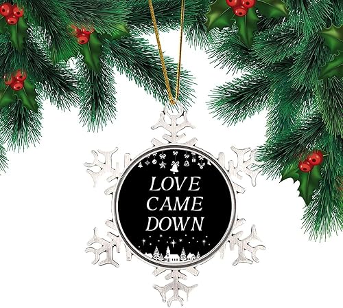 Miniatura 8 de Adornos colgantes para árbol de Navidad con texto en inglés For Unto Us A Child is Born, adorno de copo de nieve de metal cristiano, decoración de