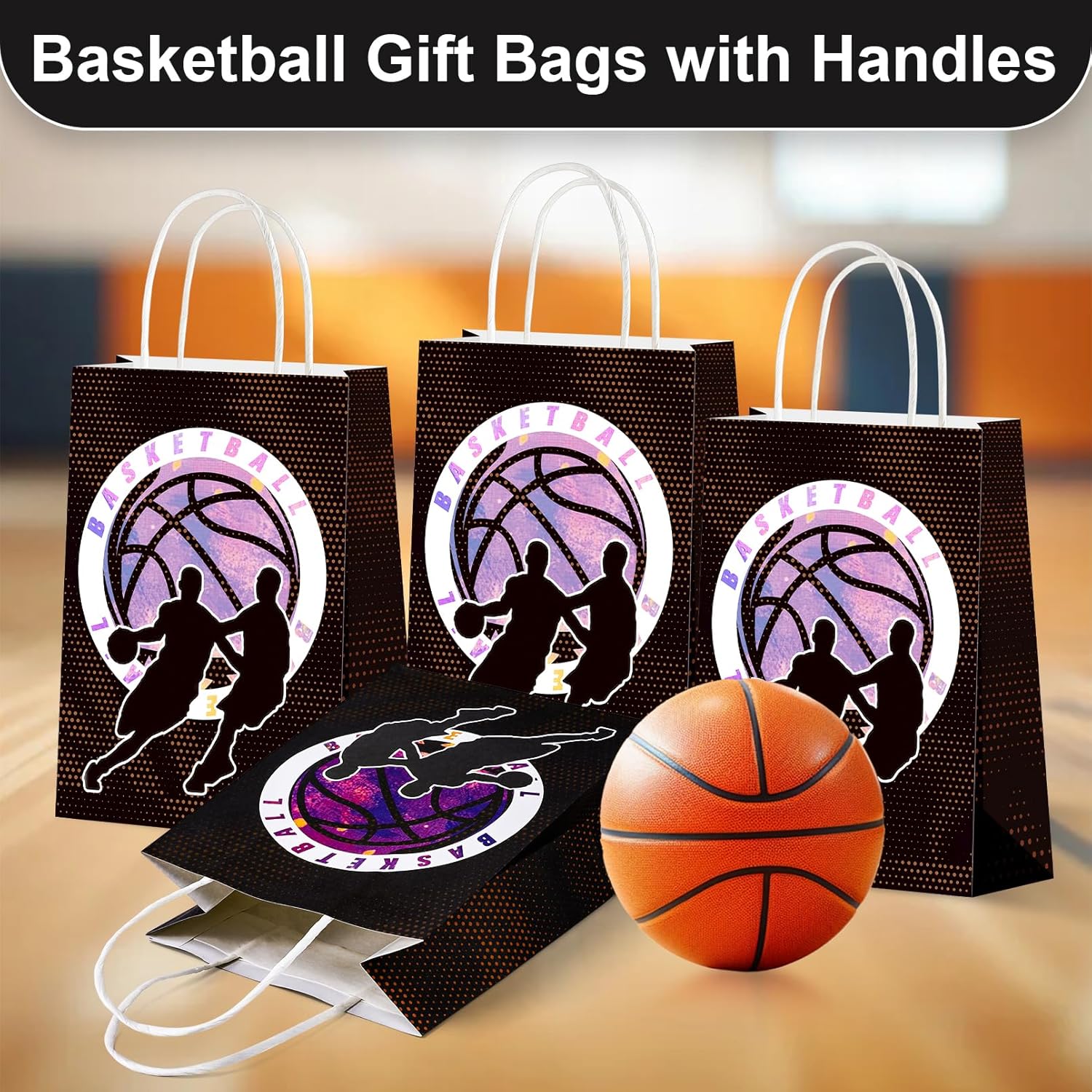 Bgtecho 24 Pcs Basketball Gift Bags, Basketball Party Favor Bags with Handles, Candy Treat Goodie Bag, Sports Themed Paper Bags for Birthday Party Supplies, Style 2 - Image 5