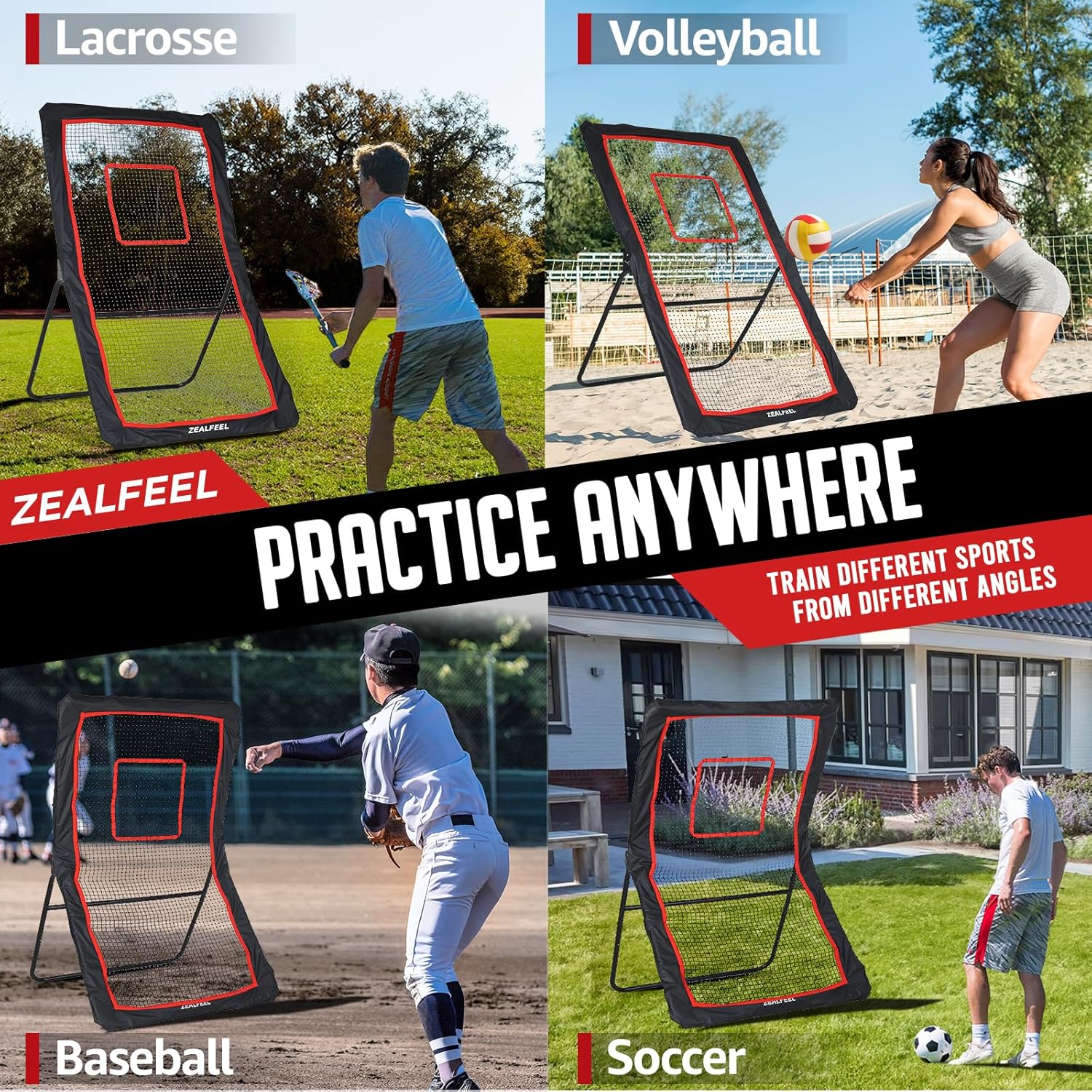 Lacrosse Rebounder, 4x7FT/4x6FT Volleyball Rebounder for Backyard with 5 Rebound Angles, Target Strip, Lacrosse Rebound Net Perfect for Lax Baseball Volleyball & Soccer Practice