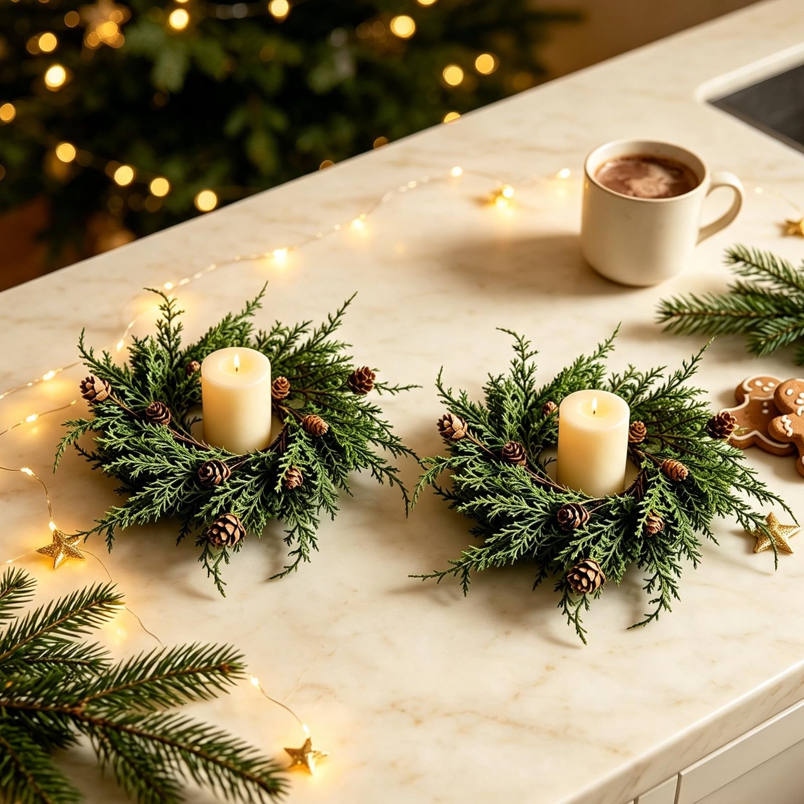 Lot de 6 couronnes de pommes de pin de Noël