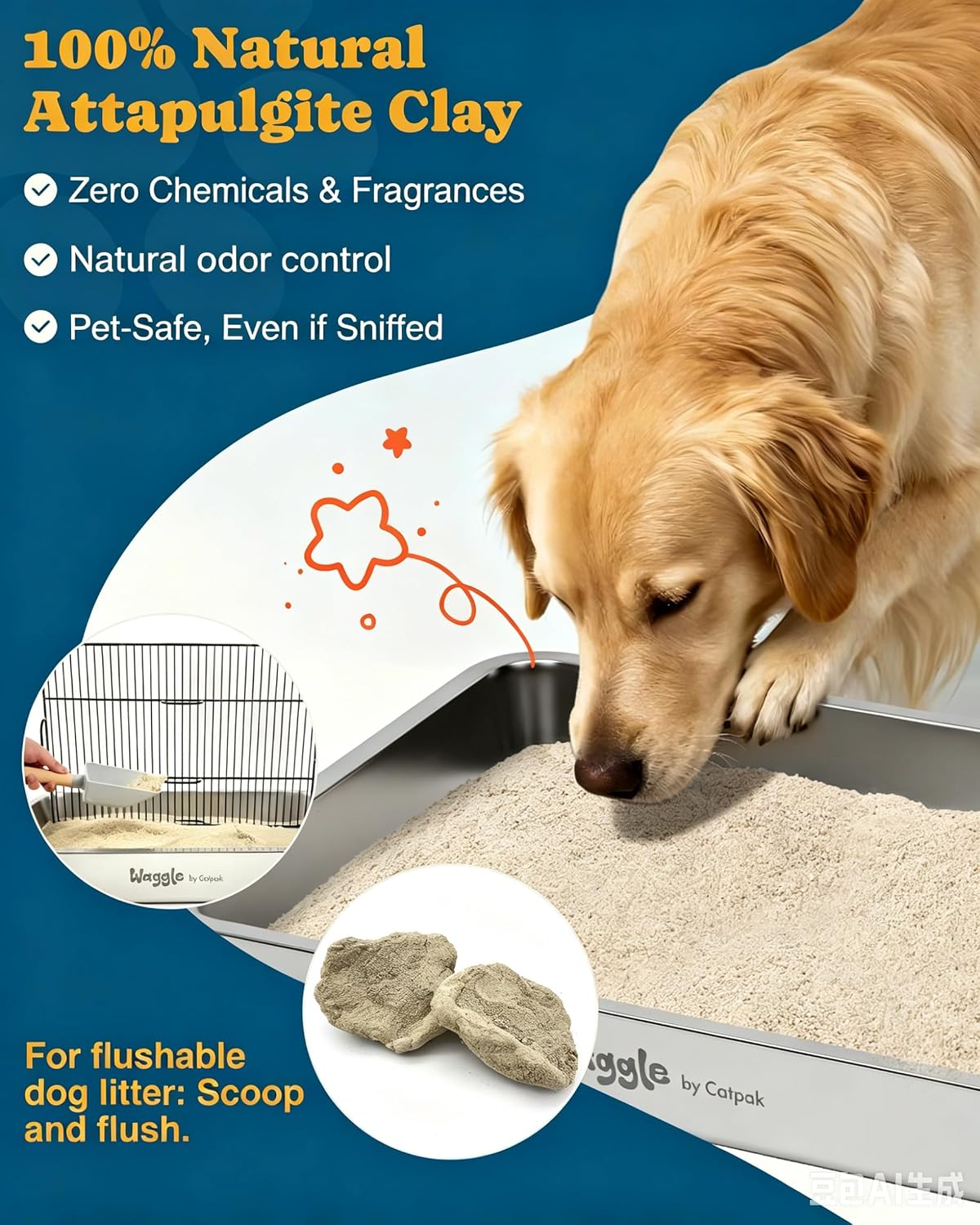 Waggle Dog Urine Neutralizer for Lawn, Kennel Odor Eliminator, Natural Attapulgite, Yard Deodorizer Powder for Urine & Poop, Pet litter for Indoor, Outdoor Potty Trays, Grass & Turf, 2x 13.2lb Buckets
