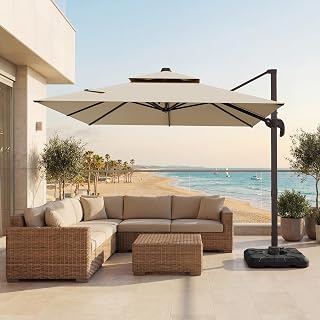 VEGOND 9x12 FT Cantilever Patio Outdoor Umbrella with Base Included