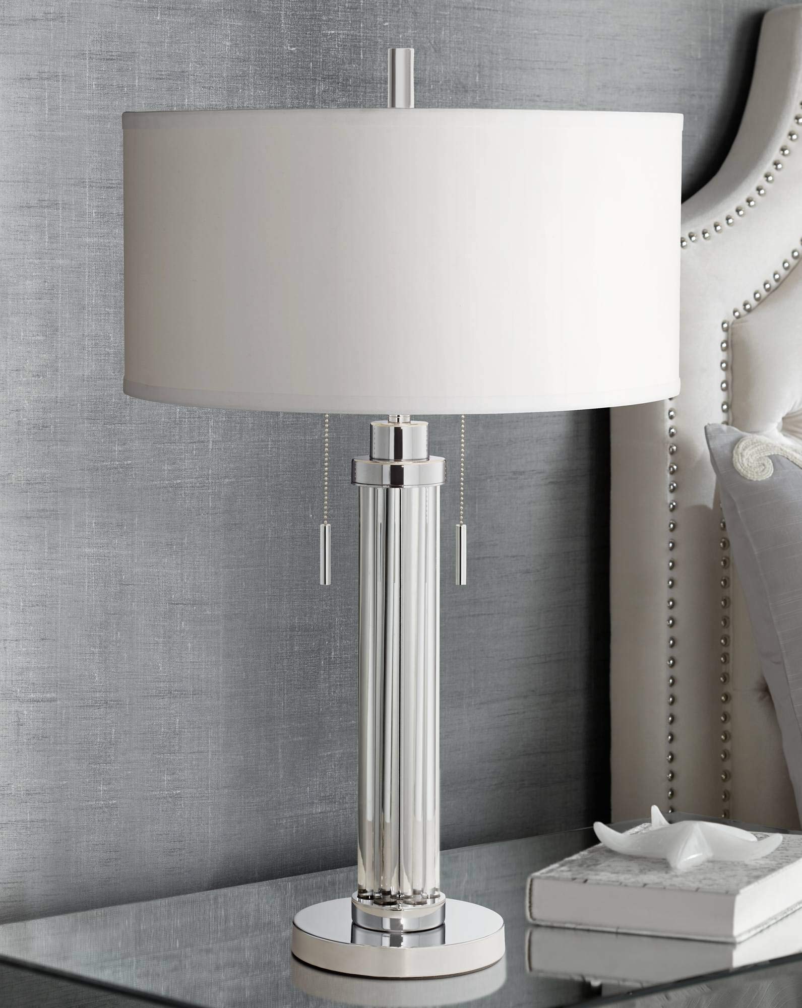 Buy Cadence Modern Art Deco Style Column Table Lamp 30" Tall Chrome