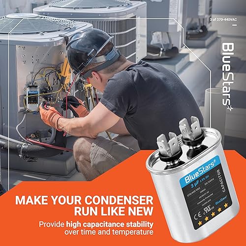 Miniatura 10 de Blue Stars - Repuesto de condensador de arranque ovalado 3 µF/MFD ± 5% 370/440 VCA 50/60 Hz eléctrico, para aire acond. central, bomba de calor