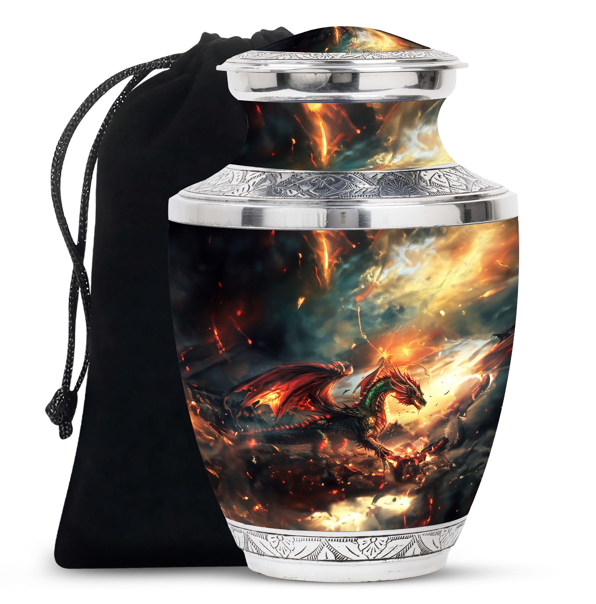 YATHABHISA Dragon Urn, Decorative Memorial Urn - Cremation Urns For Adult Ashes, Burial Urns For Dad, Large Urn For Male & Female, Funeral Urn For Adult Ashes Women - Large With Velvet Bag
