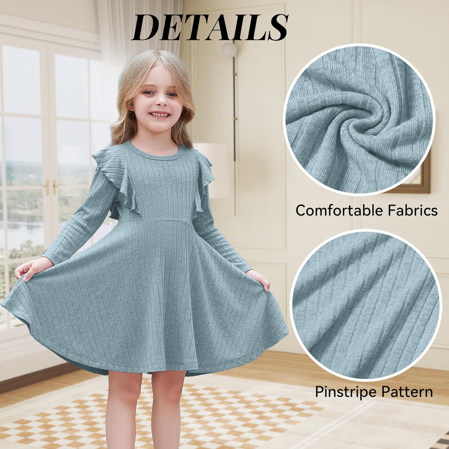 Toddler Baby Girl Dress Long Sleeve Baby Sweater Dress Fall Winter Ruffle Ribbed Knit A-Line Clothes for Little Girl - Image 5