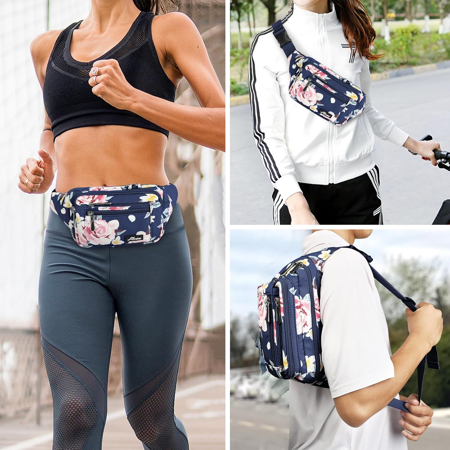Waist Pack Bag Fanny Pack for Men&Women Hip Bum Bag with Adjustable Strap for Outdoors Workout Traveling Casual Running Hiking Cycling (New Blue Flowers) - Image 7
