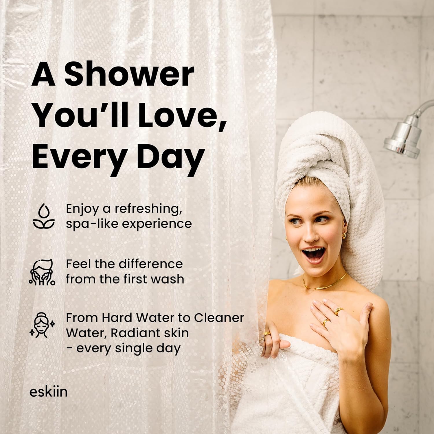 Eskiin Filtered Shower Head - Best Shower Head With Filters For Healthy Hair & Skin - High Pressure Water Softener For Hard Water - Reduce Dandruff, Protect Colored Hair, And Soothe Dry Skin (Black)