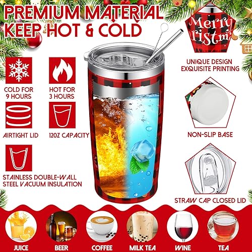 Miniatura 5 de Lemosae 12 vasos de Navidad de 20 onzas, vaso de viaje de Navidad, vaso aislado de acero inoxidable, taza de café con tapa y popote para Navidad,
