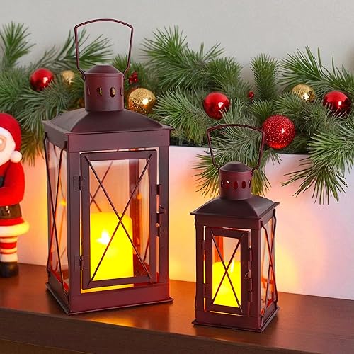 TRIROCKS Juego de 2 faroles portavelas decorativos de acero inoxidable para exteriores con vidrio templado para el hogar, sala de estar, jardín,