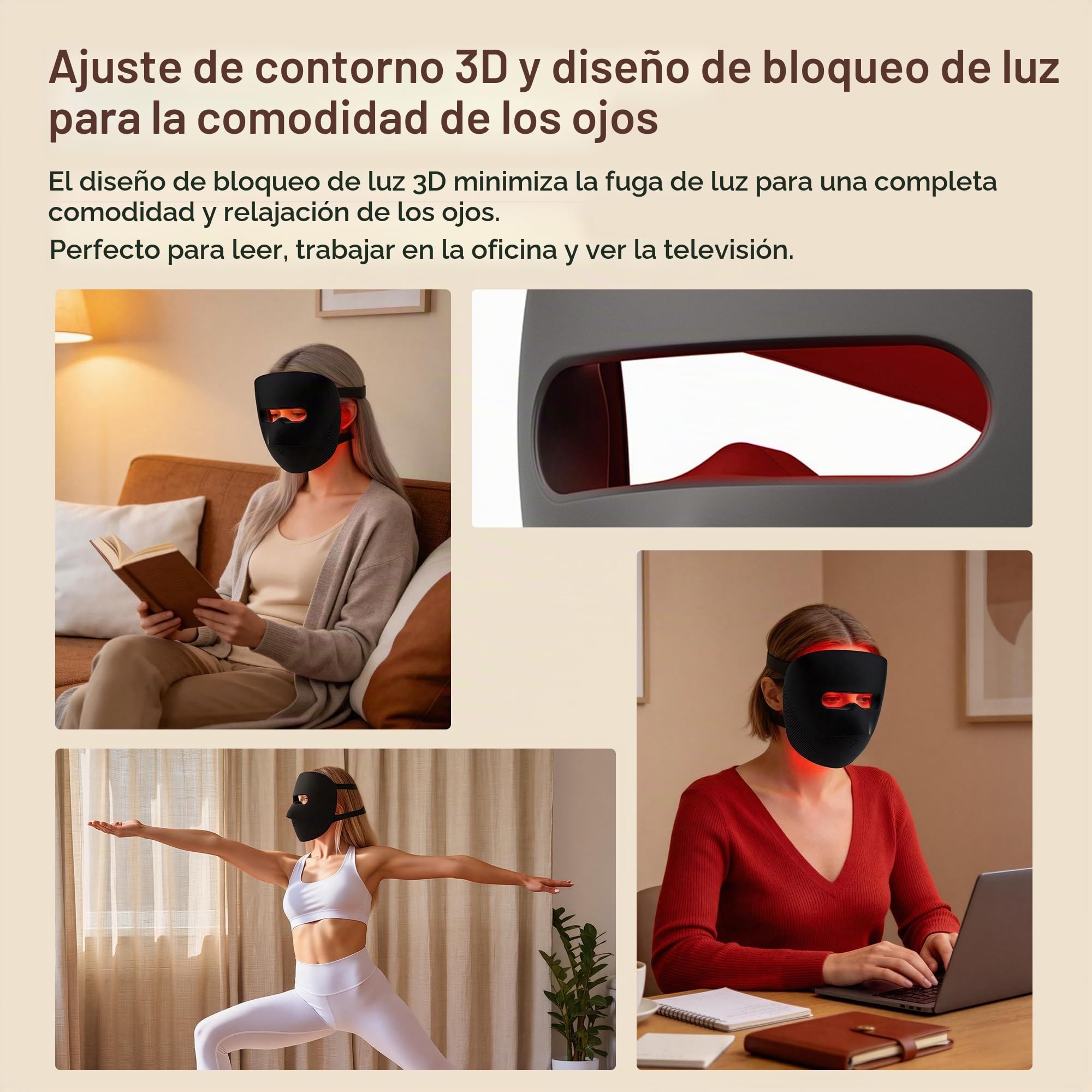 VRAIKO 9D Máscara LED Facial, máscara de terapia de luz roja con 4 modos, 328 LED, diseño de flujo de aire 3D y bloqueo de luz para spa facial cómodo, regalos de belleza premium para mujeres (Negro)