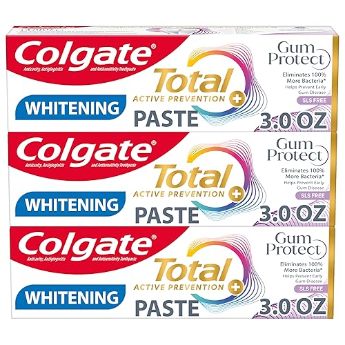 Colgate Total Active Prevention Gum Protect Pasta de dientes blanqueadora, pasta de dientes blanqueadora para inflamación, enrojecimiento, sangrado,
