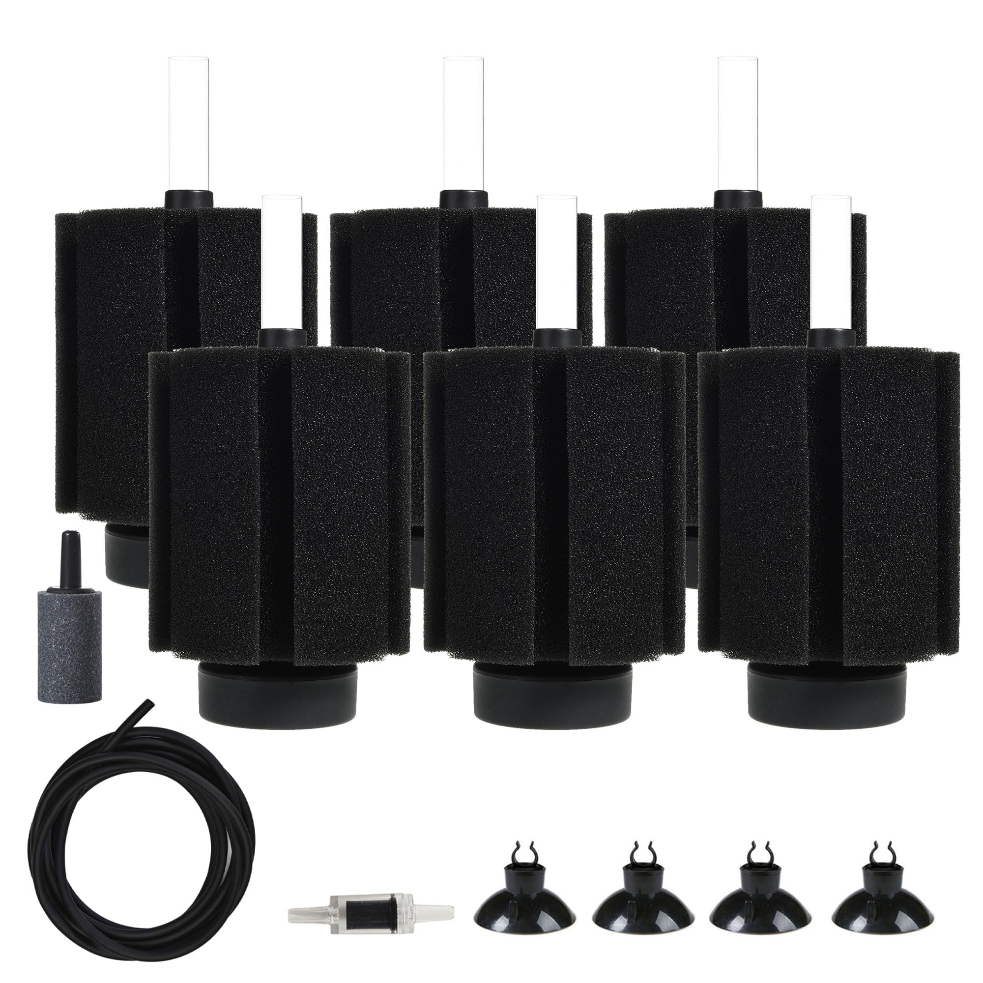 Filtres éponge pour aquarium ALEGI (lot de 6) avec pierres à air pour bac de 125,6L