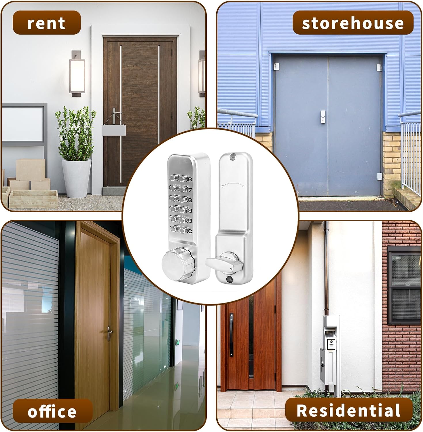 Combination Push Button Door Lock Double Sided Digital Mechanical Lock Keyless Waterproof Entry Door Knob for Home, Hotel, Office