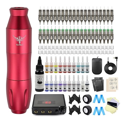 TATELF Kit de tatuaje profesional completo de ametralladoras de tatuaje, máquina de tatuaje rotativa, fuente de alimentación, pedal de pie, 40
