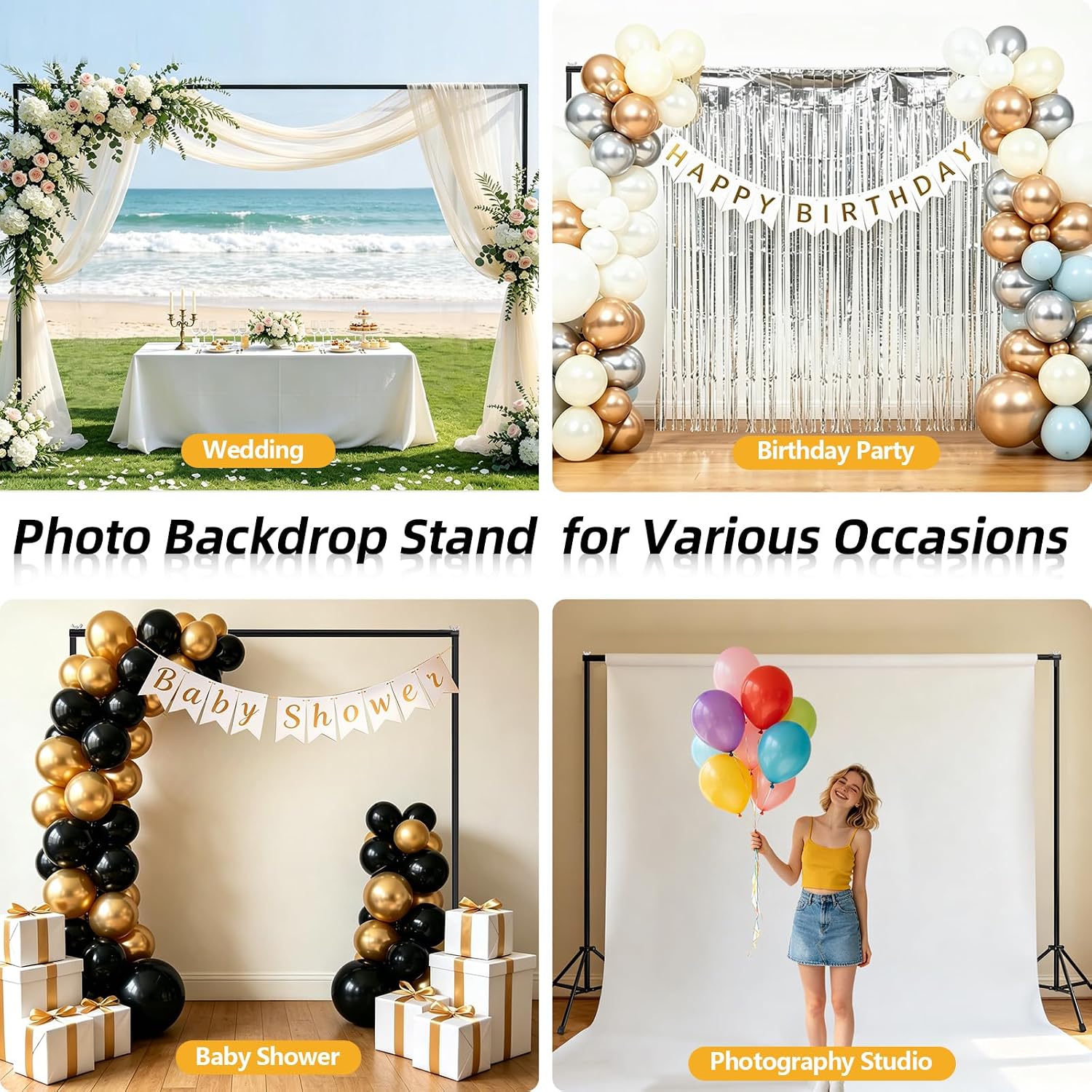 Backdrop Stand 10x7ft(WxH)- 7 Widths Photo Studio Adjustable Background Stand Support kit with Clamps,Carrying Bag for Party, Photo Booth, Banner, Events Decoration, Wedding, Photography