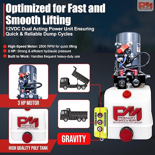 Miniatura 4 de Bomba de remolque hidráulica de doble efecto KTI de 12 V - Unidad de potencia con depósito de polietileno de 4 cuartos y control remoto.