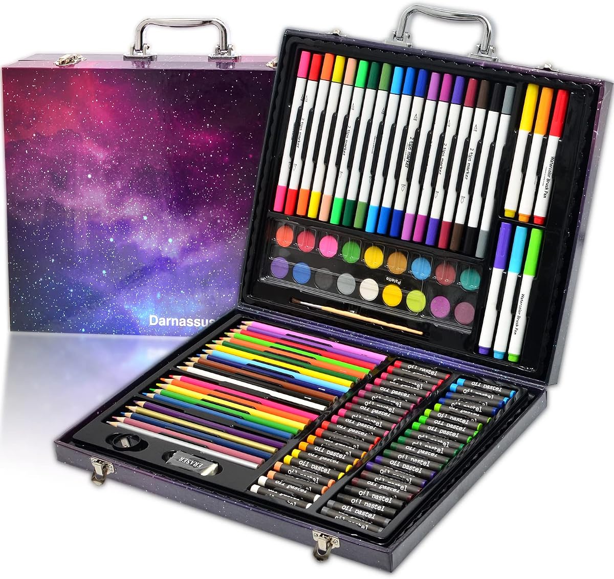 Darnassus 132-Piece Art Set, Deluxe Professional Color Set, Creating Gift Box, Art Set Crafts Drawing Painting Christmas Kit for Kids and Adult, Girls Boys