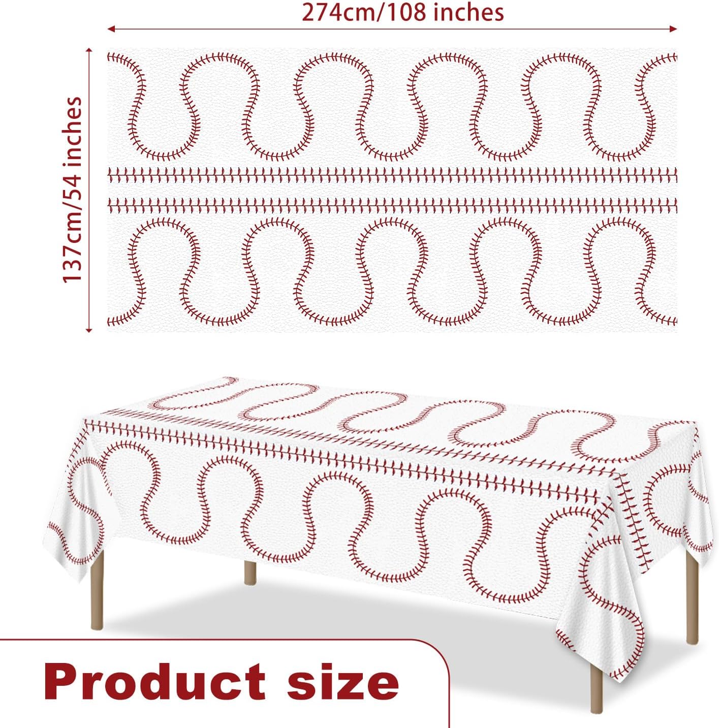 BOXOB 4pcs Baseball Tablecloths, 108x54 Inch Waterproof Softball Table Cloth Plastic Rectangle Sport Event Table Cover Runner Decors for Birthday Baseball Party Decorations Game Supplies