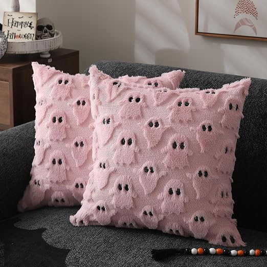 Oranbulb Halloween Ghost Throw Pillow Covers Set Of 2 - 18x18 Inch Embroidered Cushion Covers For Fall Decor - View #9