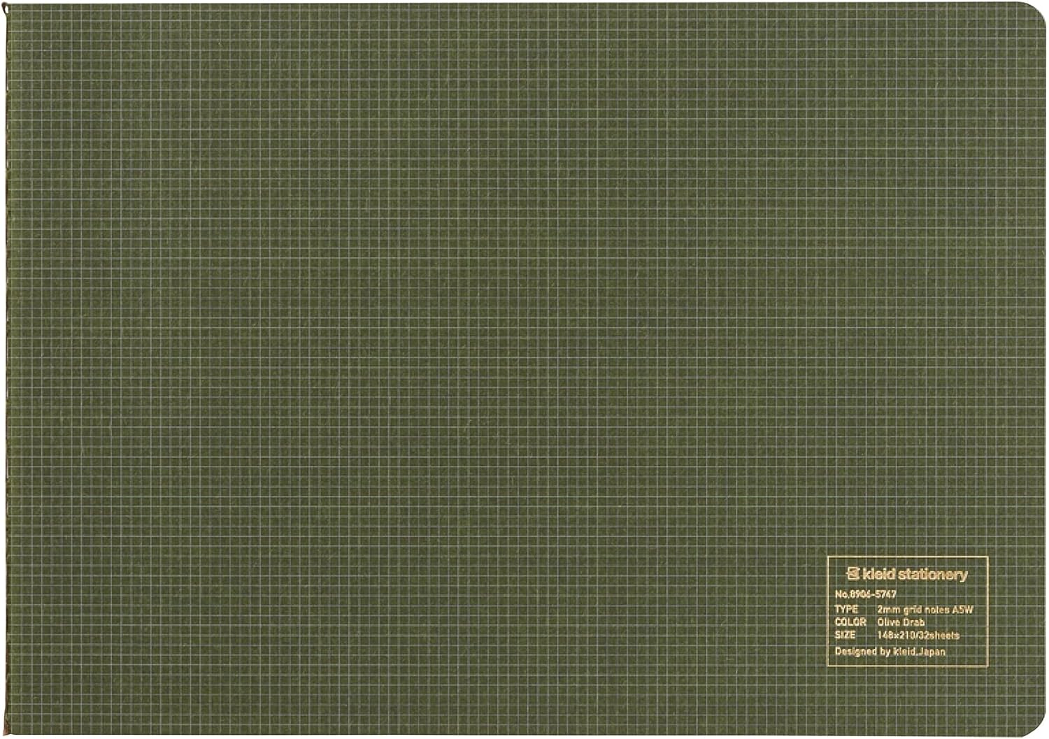 kleid 8915-02 Notebook, 0.08 inch (2 mm) Grid Notebook, A5W, Horizontal Type, 0.08 inch (2 mm) Grid, Olive