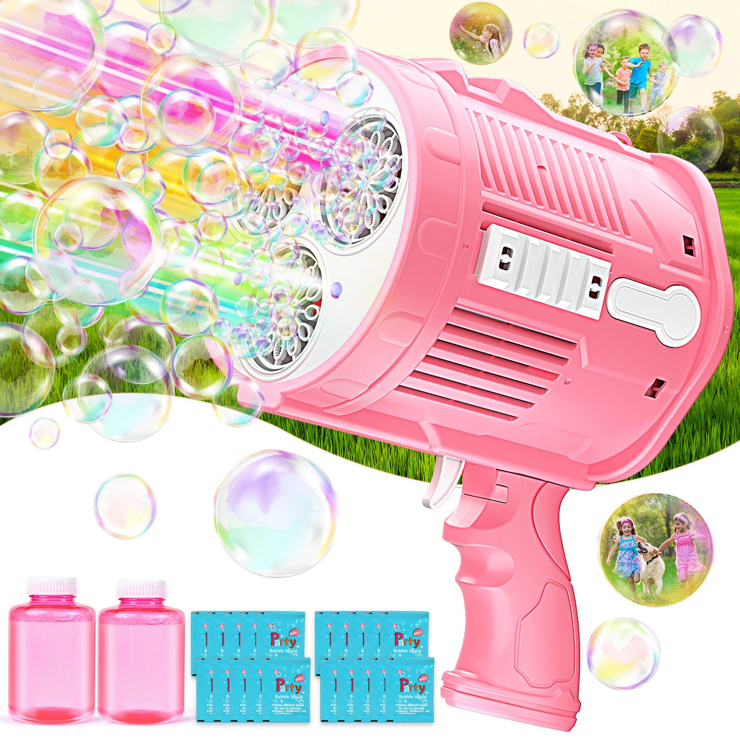 Bubble Gun Automatic Kids Toys: Bubble Maker for Boys Girls Age 3 4 5 6 7 8 Year Old Bubble Machine Gun with 15000+ Bubbles Per Minute Outdoor Toys for Birthday Party Wedding Christmas Supplies- Pink