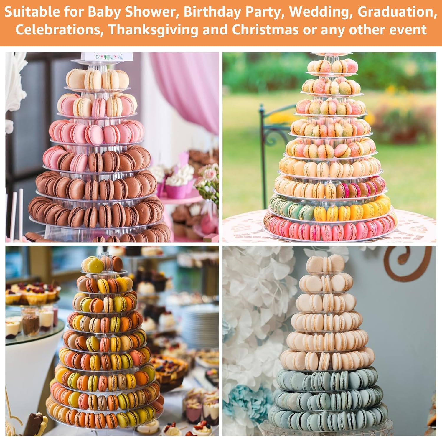 YAYODS 10 Tiers Macaron Tower Stand, Clear Round Macaron Display Tower Stand, Plastic Macaron Display Holder Cake Dessert Serving Tower Tray for Wedding Birthday Baby Shower Party Decor
