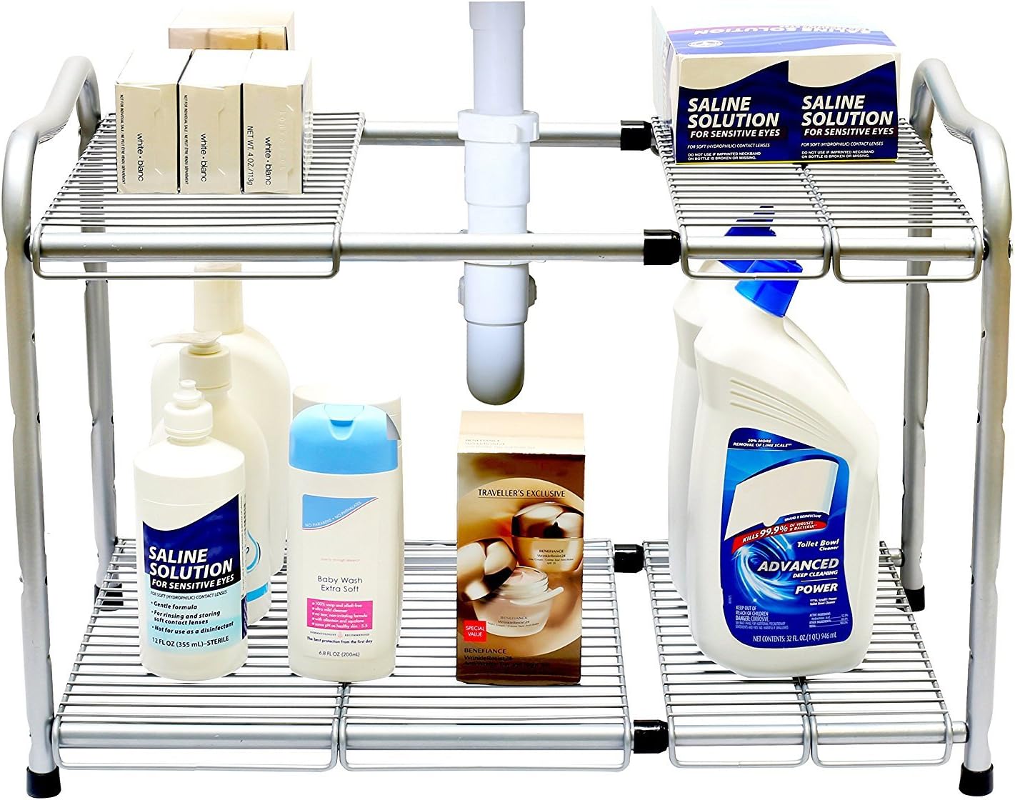 Deco Brothers Under Sink 2 Tier Expandable Shelf Organizer, White