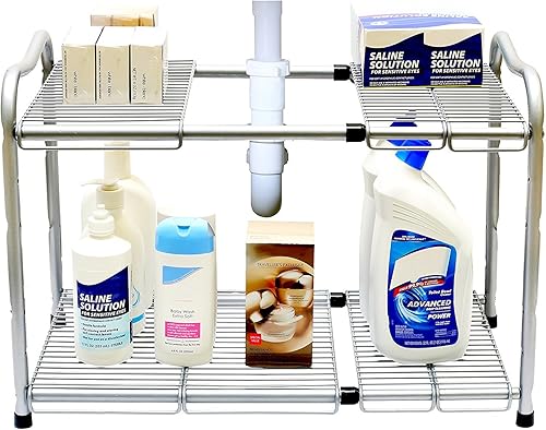 DecoBros, organizador de estante expansible de 2niveles para debajo del fregadero, de plata