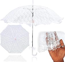Premium White Net Embroidery Lace Bridal Wedding Parasol Umbrella (Standard Adult Size)
