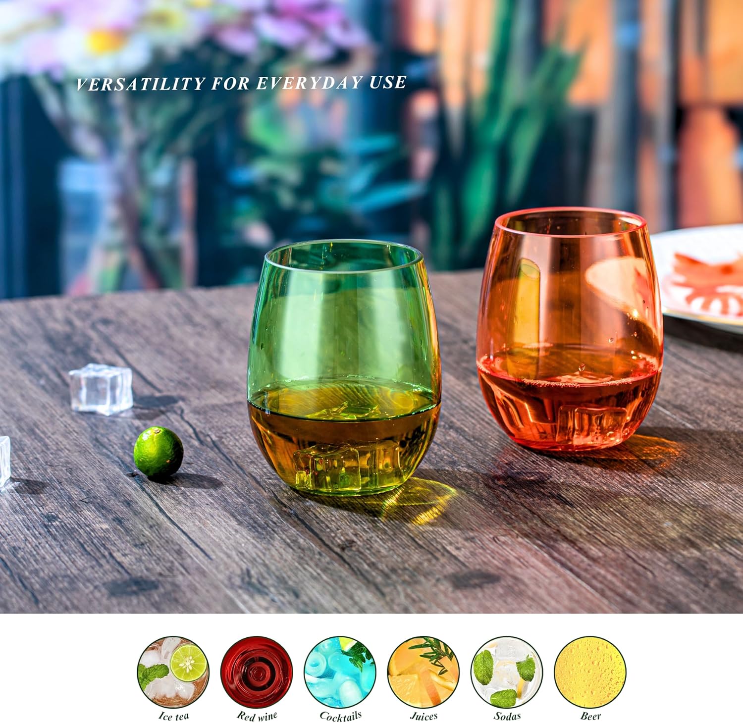 18oz Colorful Stemless Wines Cups, Shatter-Proof Acrylic Glasses Drinkware, Reusable Plastic Bar Glasses, BPA-Free, Dishwasher-Safe - Image 5