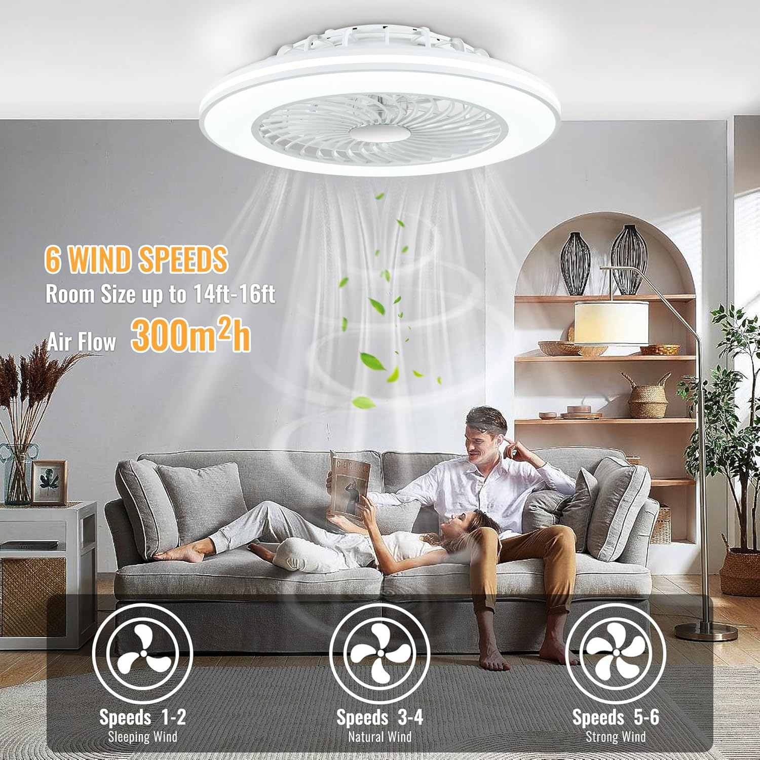 24'' Low Profile Bladeless Ceiling Fans with Lights, Remote/APP/Alexa Smart Control, RGBW Dimmable, Flush Mount Ceiling Fan with 6-Speed Reversible for Bedroom Living Room Kid's Room