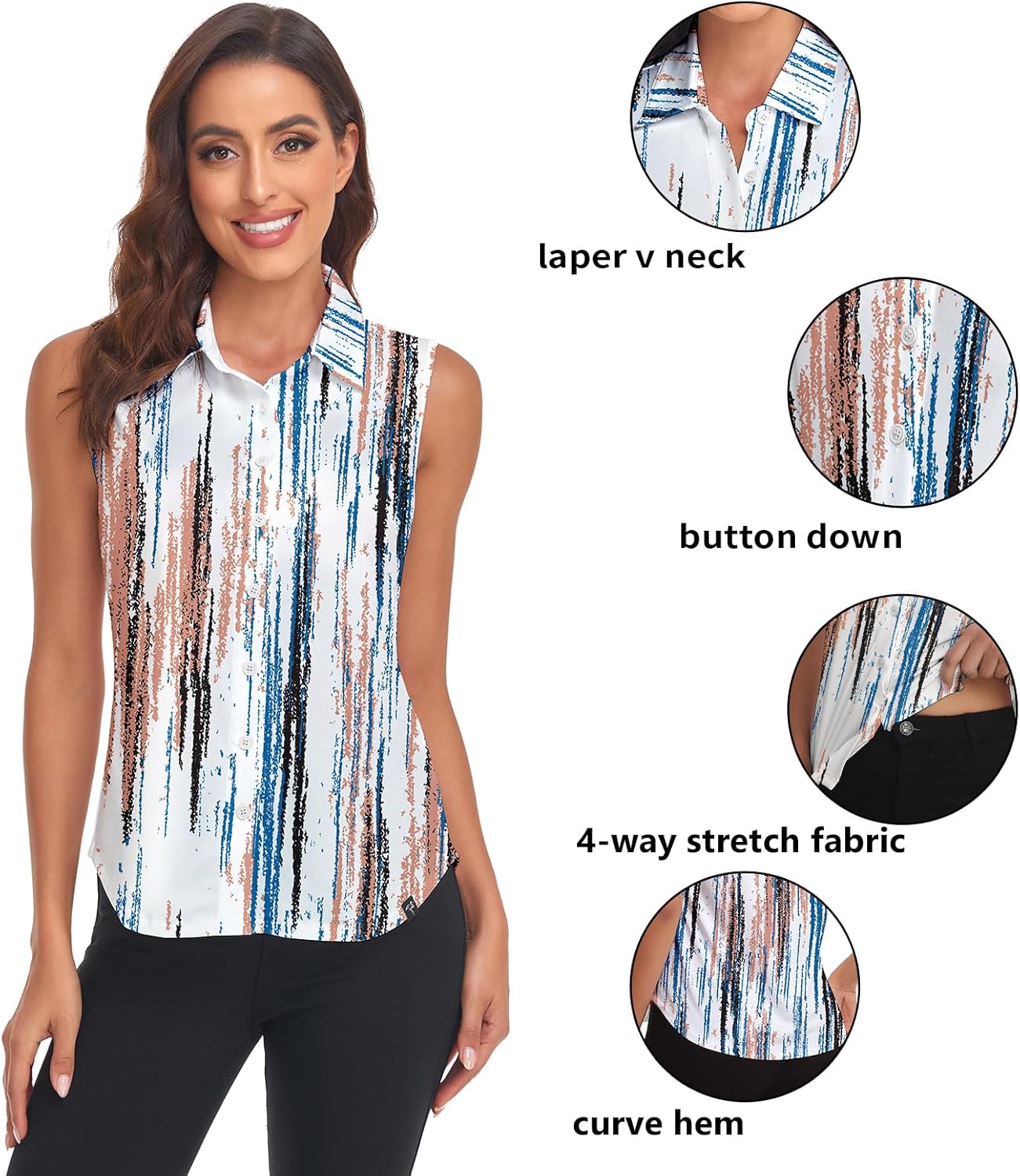 Soneven Women's Sleeveless Golf Shirts Collared Button Down Shirt Quick Dry Tank Tops - Image 3