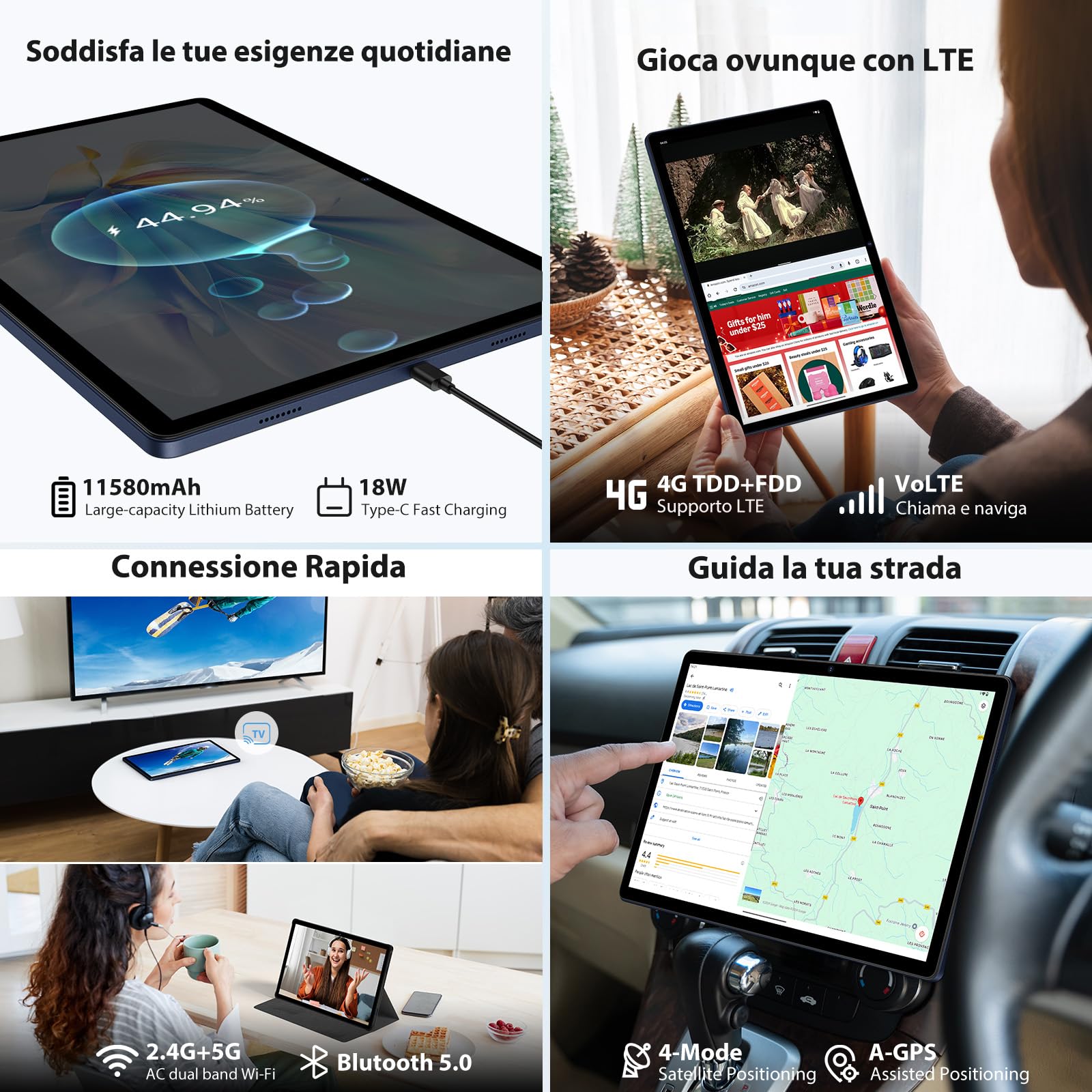 MAXLEGEN A Tablet 14 Pollici, Display 2,5K Incell, 36GB RAM+256GB ROM/TF 1TB, 4G LTE+5G WiFi, Android 15, Octa Core 2.0Ghz/4 Altoparlanti/11580 mAh/BT5.0/GMS/GPS, Tablet con Pen/Custodia/Auricolare