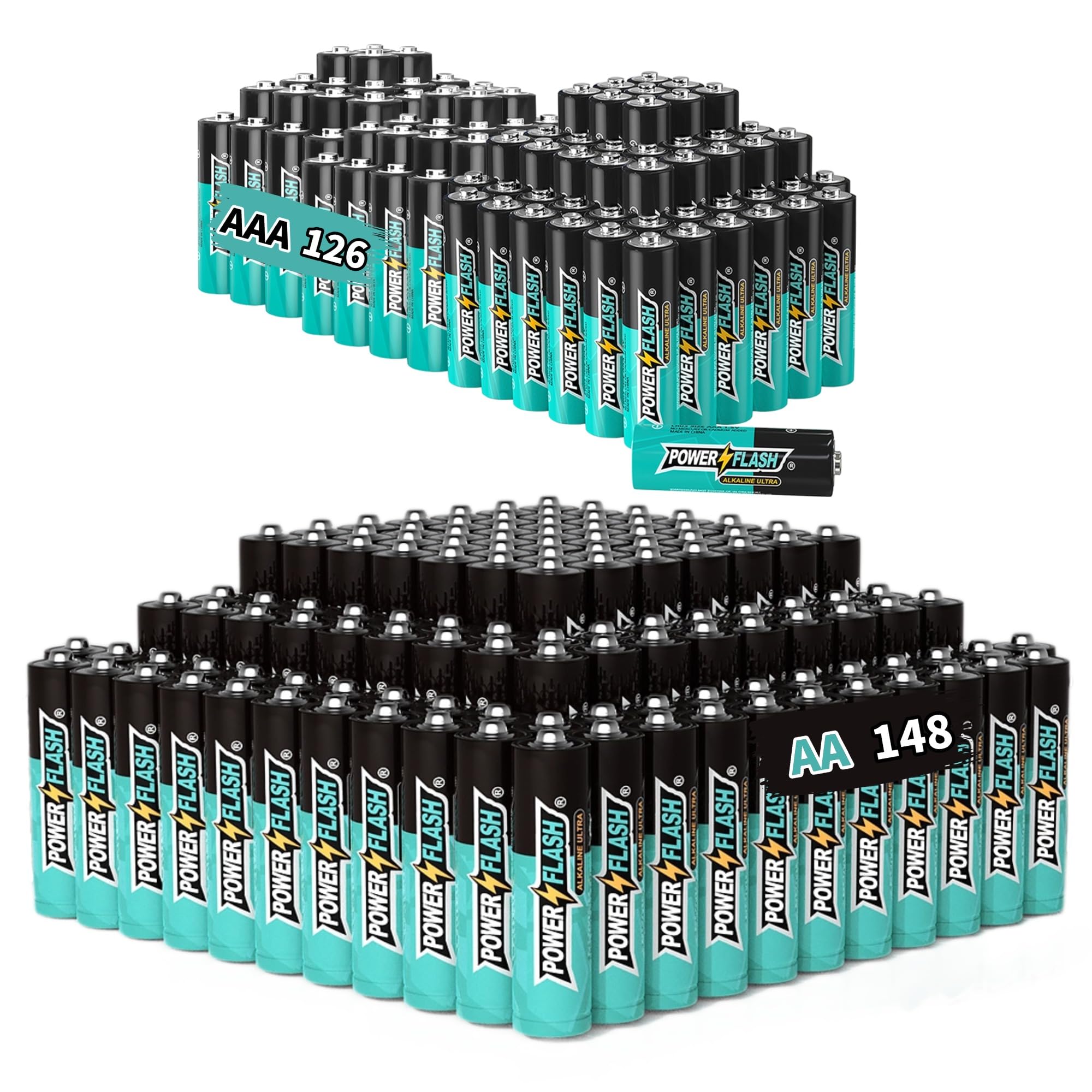 POWER FLASH Alkaline AAA126 AA148 Batteries 1.5V Batteries