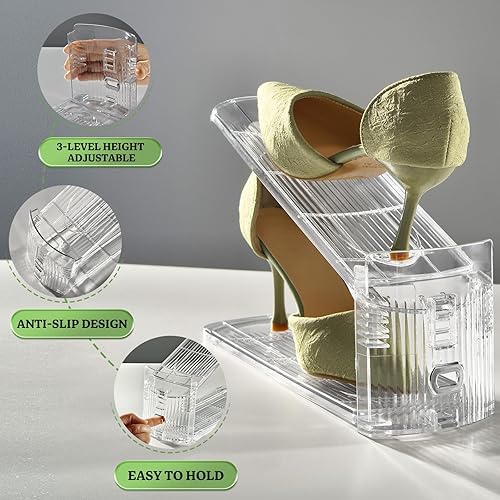 Miniatura 4 de Organizador de ranuras para zapatos, apilador de zapatos transparente para armario, estante ajustable para zapatos, almacenamiento y ahorro de