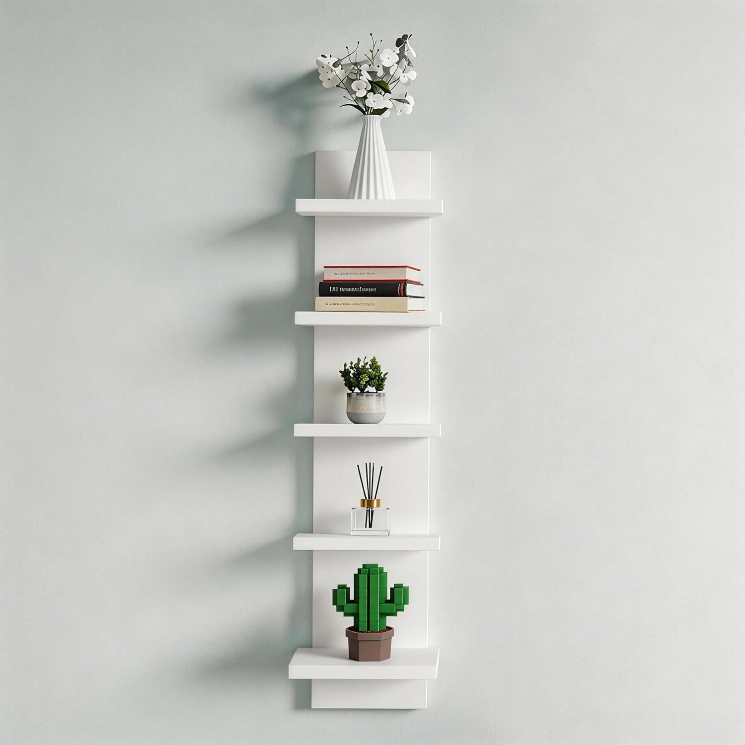 No Drill Wall Shelf Unit 5-Tier, Floating Storage Shelf, Decorative Wall Mount Vertical Shelving for Home, Bedroom,Living Room,Office