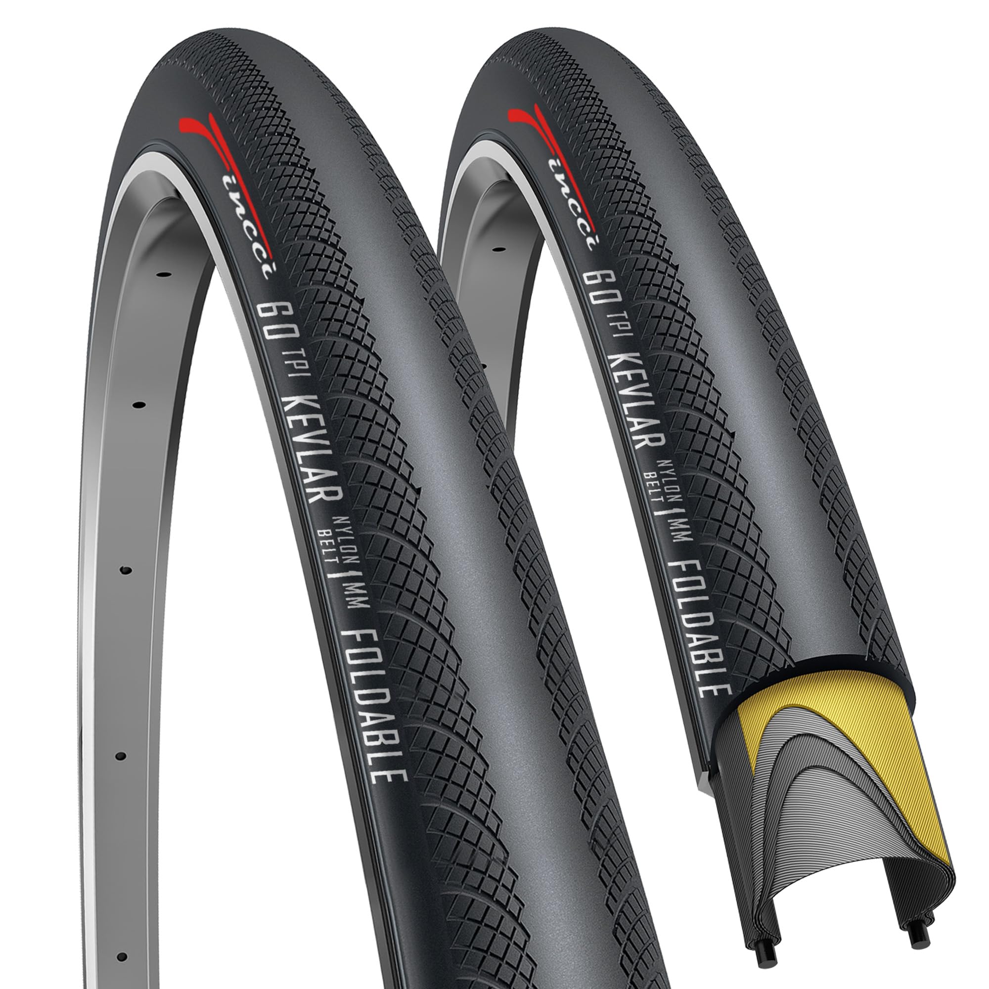 Fincci Road Bike 700x28c Tyres - Pair Foldable Slick 700c tyres 28-622 with 1mm Puncture Proof, 60TPI - Gravel Bike Tyres 28 inch for Cycle Race, Road, Racing, Touring, Bicycle - Pack of 2