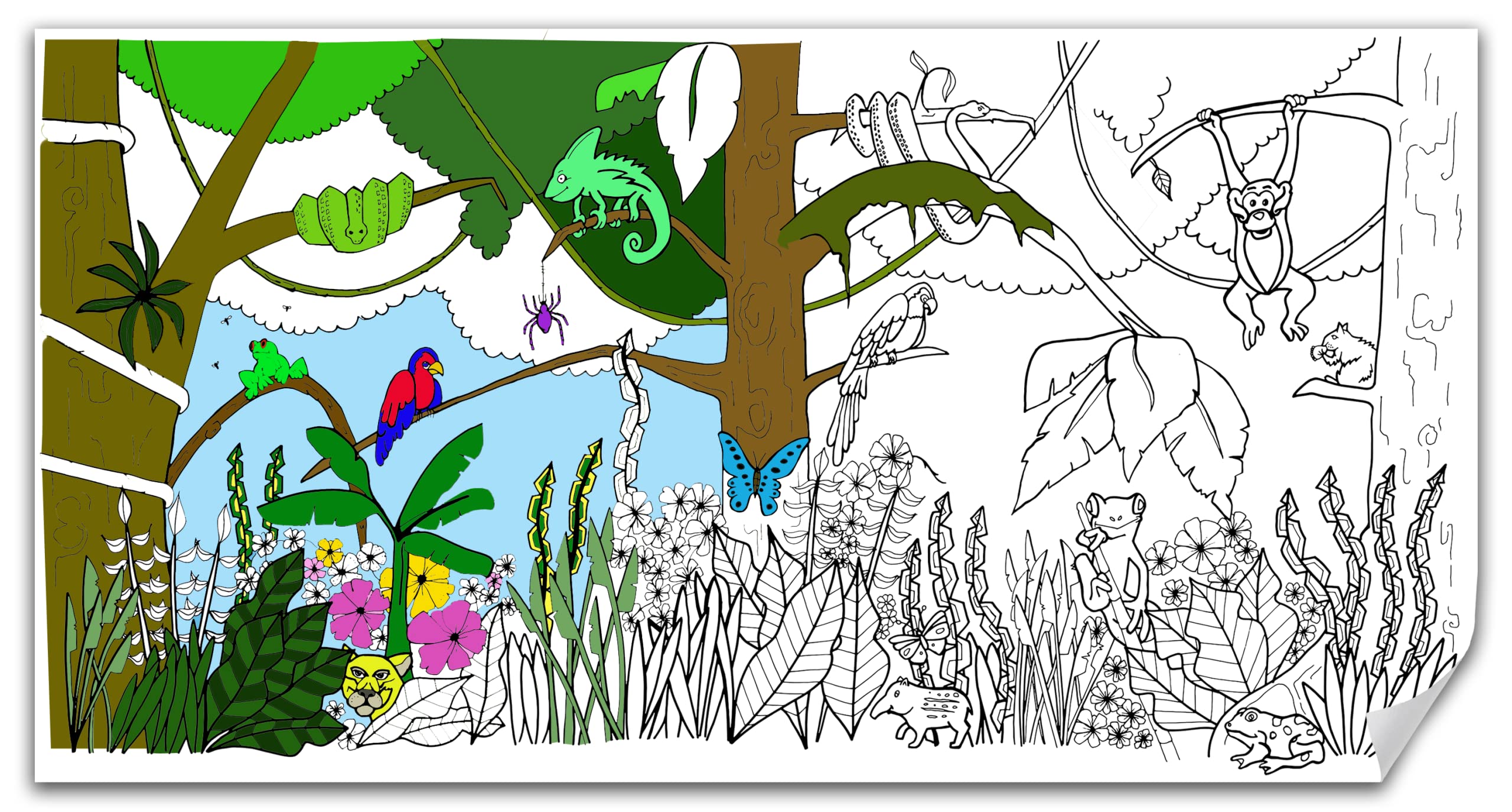 House & Homebody Co. Giant Coloring Roll 70" x 36" (Jungle Scene, 32# Extra Thick Writing Paper)
