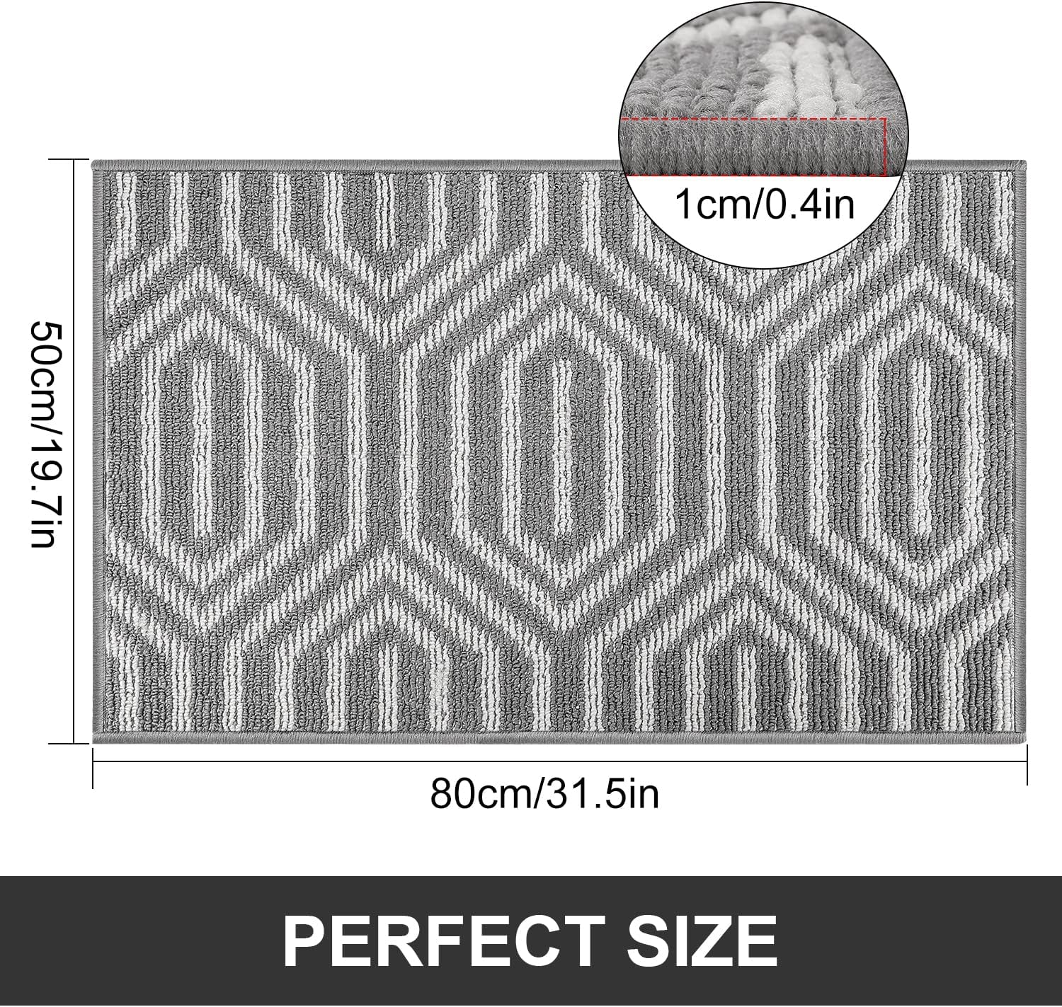 ONME Indoor Doormat, Front Back Door Mat Rubber Backing 20"x 31.5" Non Slip Door Mats, Absorbent Resist Dirt Entrance Rug Inside Floor Mats Machine Washable (Hexagon Gray)