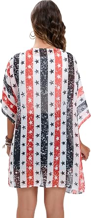 DDSOL Women's American Flag Kimono Cover up Beachwear Cardigan Loose Tops Shirt Blouse