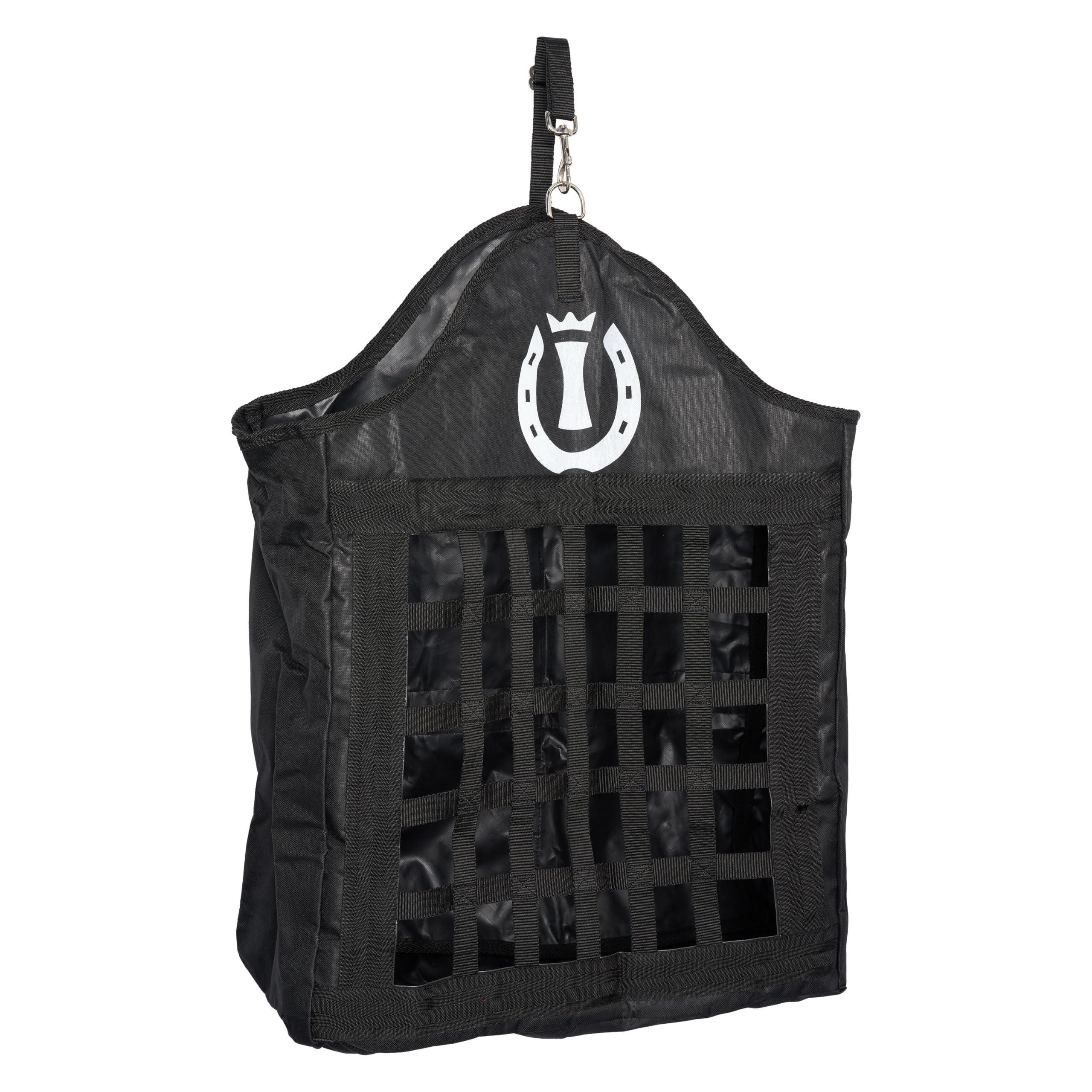 Imperial Riding IRH Eat Up Hay Bag with Hanging System and Large Front Opening, Robust Hay Bag for Stable and Trailer, Black, 1 Size