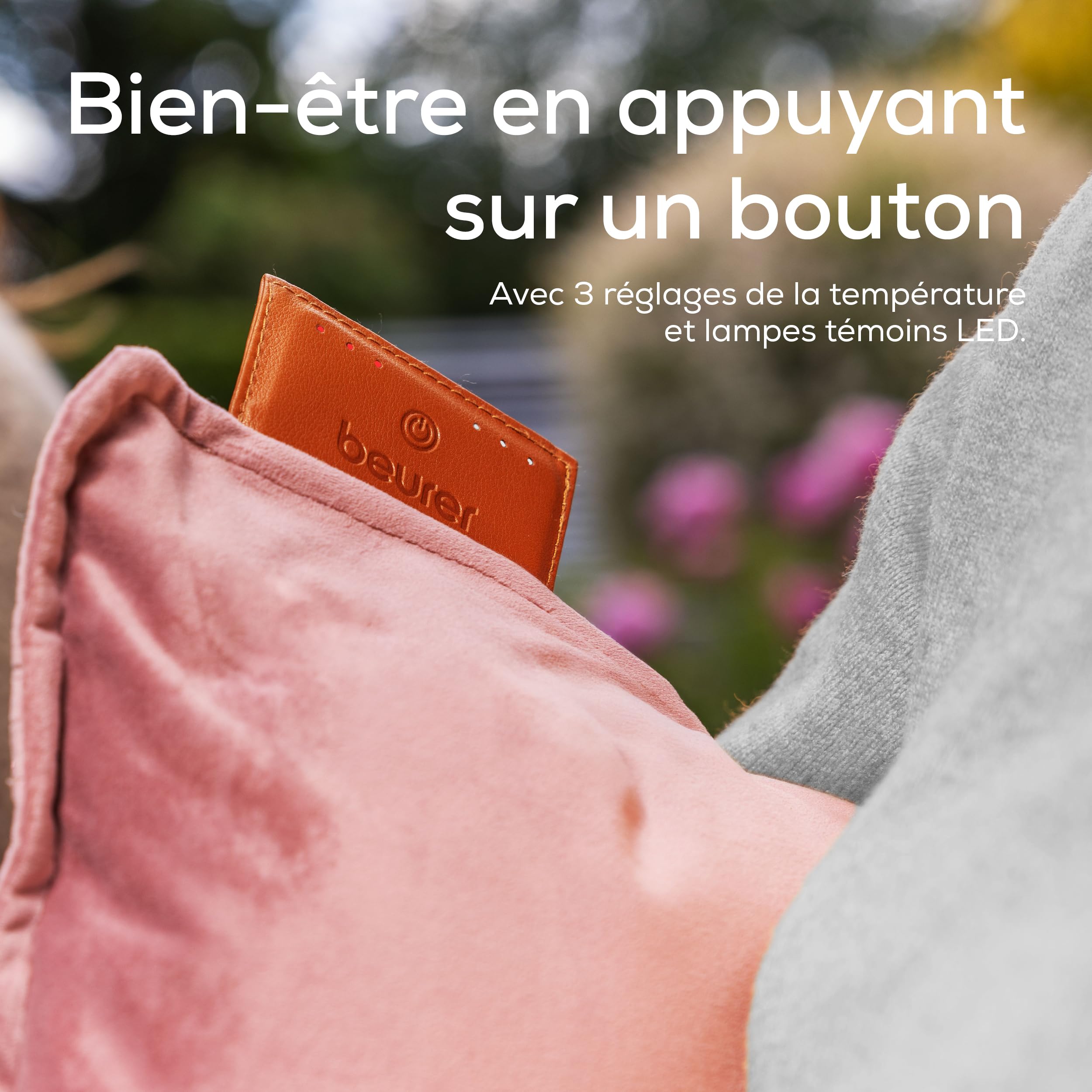 Beurer Heaty Coussin chauffant, coussin chauffant sans fil avec batterie, avec arrêt automatique et 3 réglages de la température, chauffe rapidement, velours doux, rose