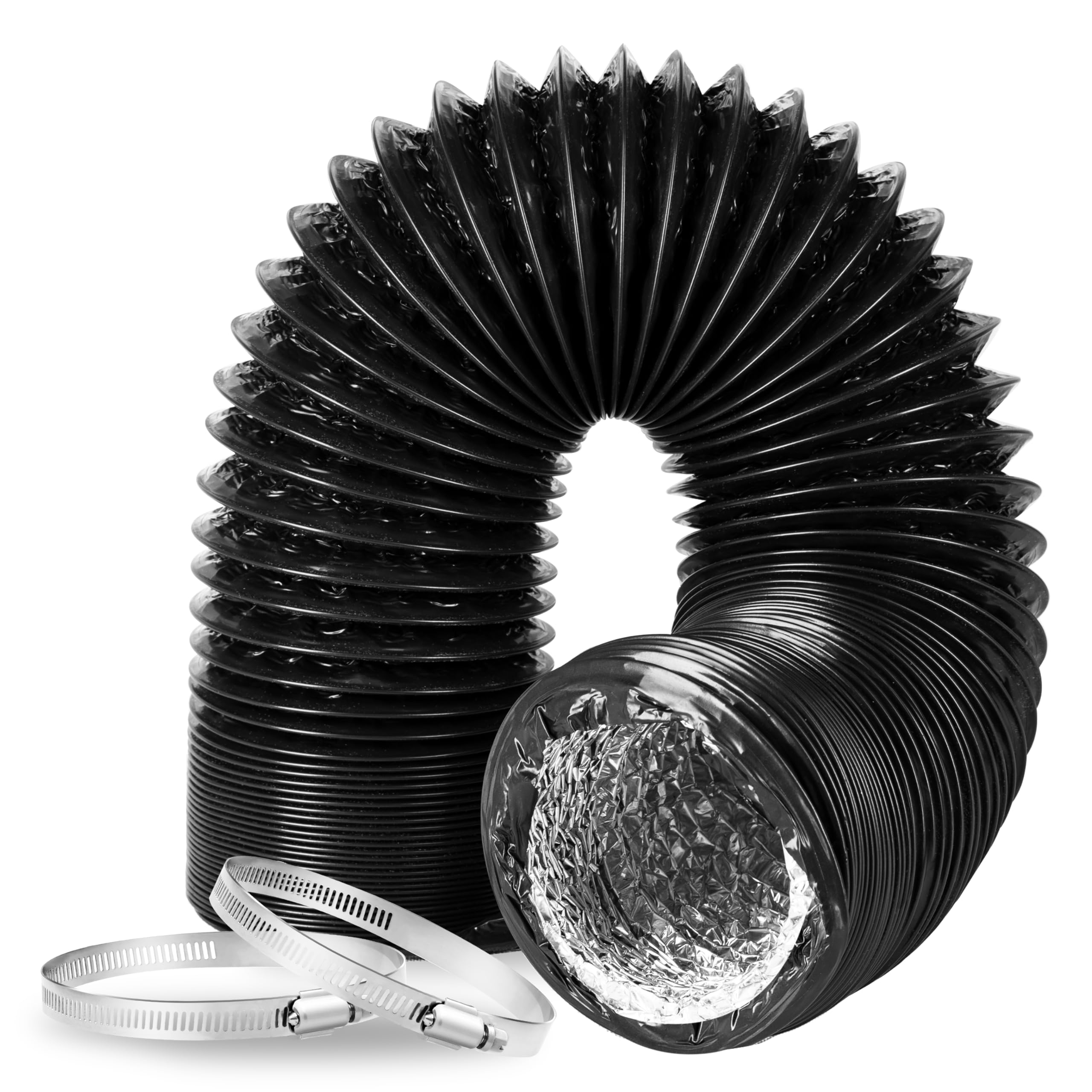 Dryer Vent Hose, 6" Insulated Flexible Duct 25FT with 2 Clamps, Heavy Duty Four Layer Protection for Heating Cooling Ventilation and Exhaust, Black
